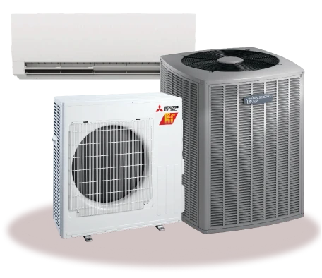 High-efficiency Mitsubishi ductless mini-split and outdoor AC condenser units installed by 360 Comfort Solutions