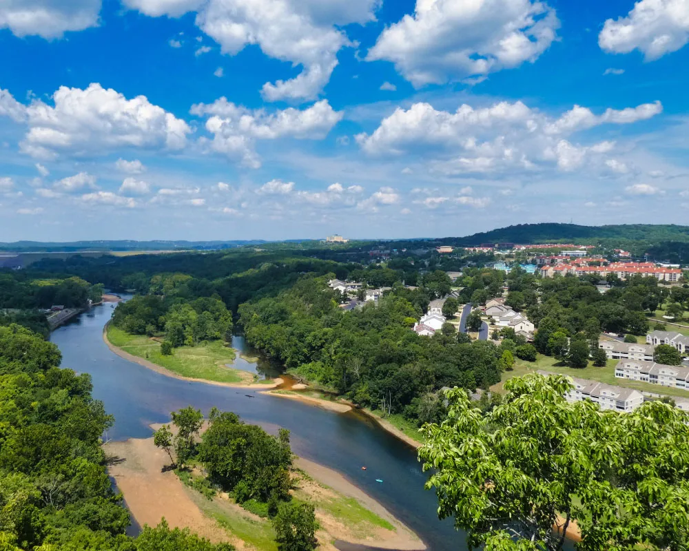 Aerial view of the Table Rock Lake area near Branson West, Missouri