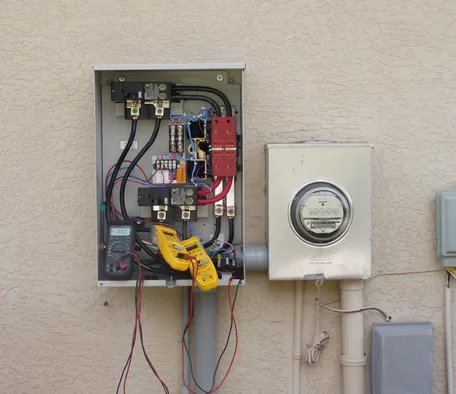 Automatic transfer switch and electric meter installed for a standby generator